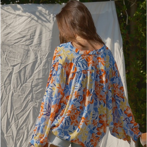 01 Boho -Floral print woven blouse top - Picture 5 of 6